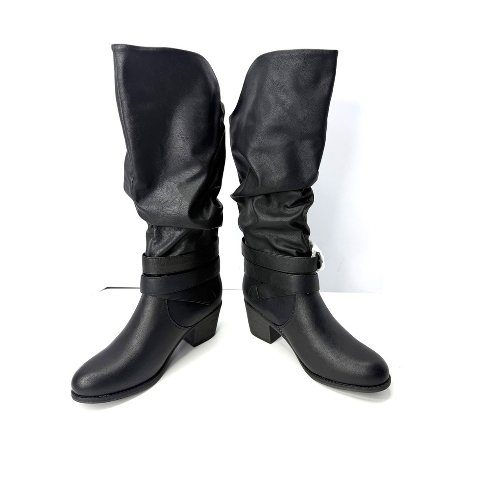 Journee Collection Black Slouchy Mid-Calf Heeled Boots - Picture 4 of 8
